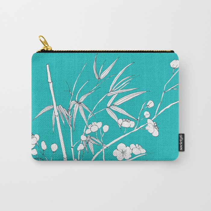 bamboo and plum flower white on blue Carry-All Pouch