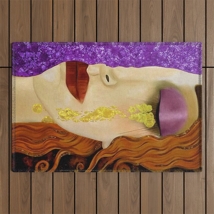 Amethyst Sapphire Golden Tears Freya's Heartache alternate purple female portrait painting by Gustav Klimt Art Print Outdoor Rug