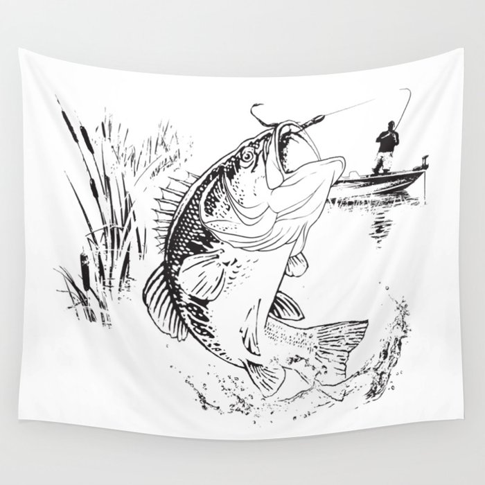 Bass Fishing Wall Tapestry by Salmoneggs