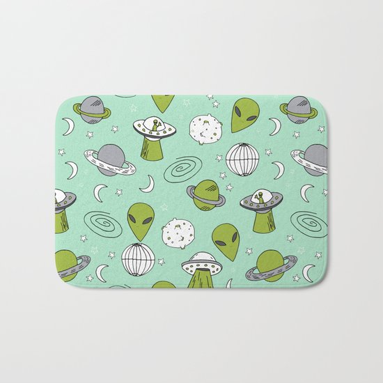 Alien outer space cute aliens french fries rad sodas pattern print mint Bath Mat