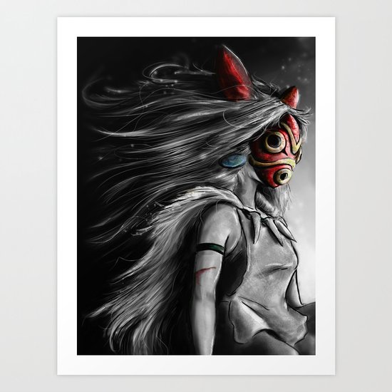 Miyazaki's Mononoke Hime Digital Painting the Wolf Princess Warrior Color Variation Art Print