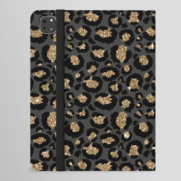 Black Gold Leopard Print Pattern iPad Folio Case