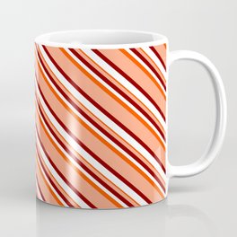 [ Thumbnail: Light Salmon, Maroon, White, and Red Colored Lined Pattern Coffee Mug ]