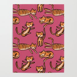 Funny Tiger Cat Tabby Nursery Pattern for Kids Poster