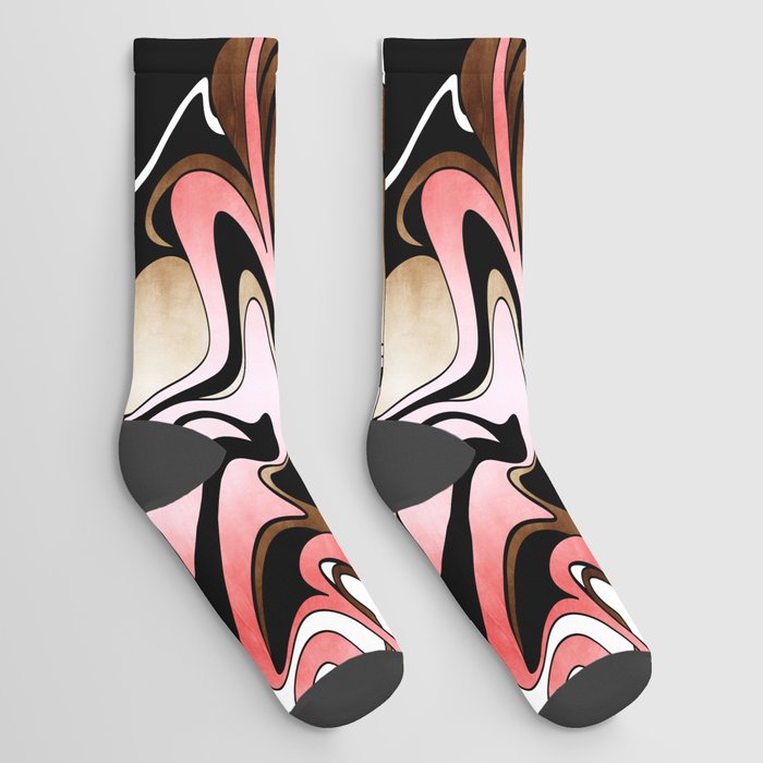 Liquify Watercolor // Blush Pink, Brown, Black and White Socks