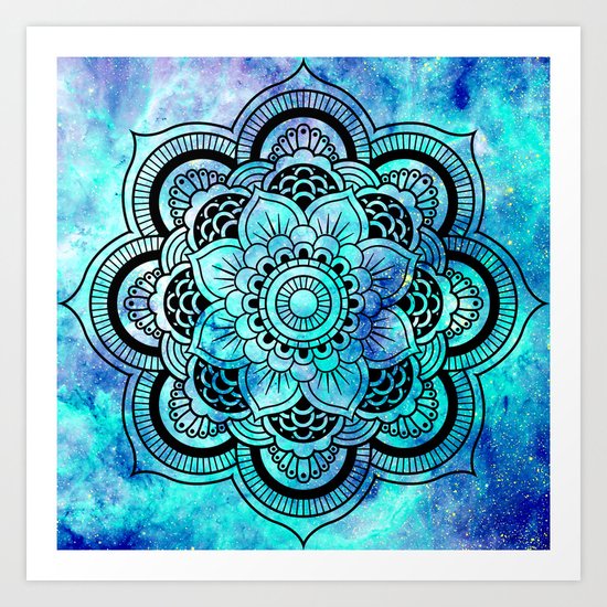 Galaxy Mandala Aqua Indigo Art Print