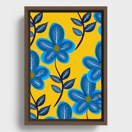Blue Flowers and Yellow Pattern Framed Canvas