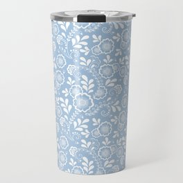 Pale Blue And White Eastern Floral Pattern Travel Mug