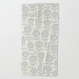 Abstract Scandinavian Flowers Pattern Blue and Ivory Beach Towel