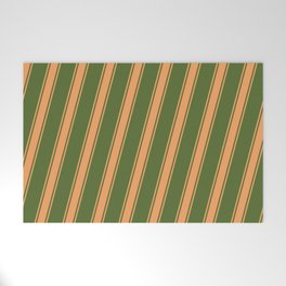 [ Thumbnail: Dark Olive Green & Brown Colored Stripes/Lines Pattern Welcome Mat ]