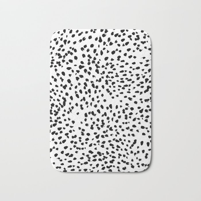 Nadia - Black and White, Animal Print, Dalmatian Spot, Spots, Dots, BW Bath Mat