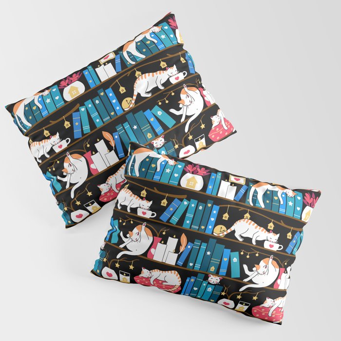 Library cats - ocean blue and raspberry red Pillow Sham