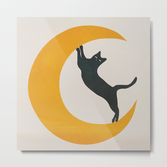 Moon and Cat Metal Print