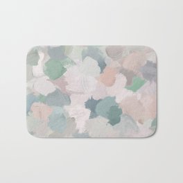 Fuzzy Flowers II - Mint Seafoam Green Dusty Rose Blush Pink Pastel Abstract Flower Painting Art Bath Mat