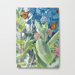 Milkweed & Monarchs Metal Print | Monarch, Orange, Watercolor, Pollinator, Green, Nature, Solarprint, Milkweeds, Butterfly, Leaves 