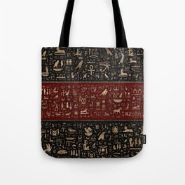 Ancient Egyptian hieroglyphs - Black and Red Leather and gold Tote Bag