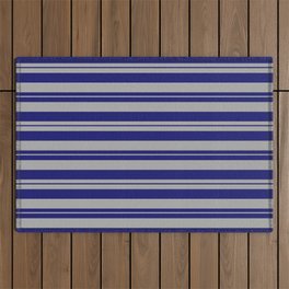[ Thumbnail: Dark Gray & Midnight Blue Colored Pattern of Stripes Outdoor Rug ]