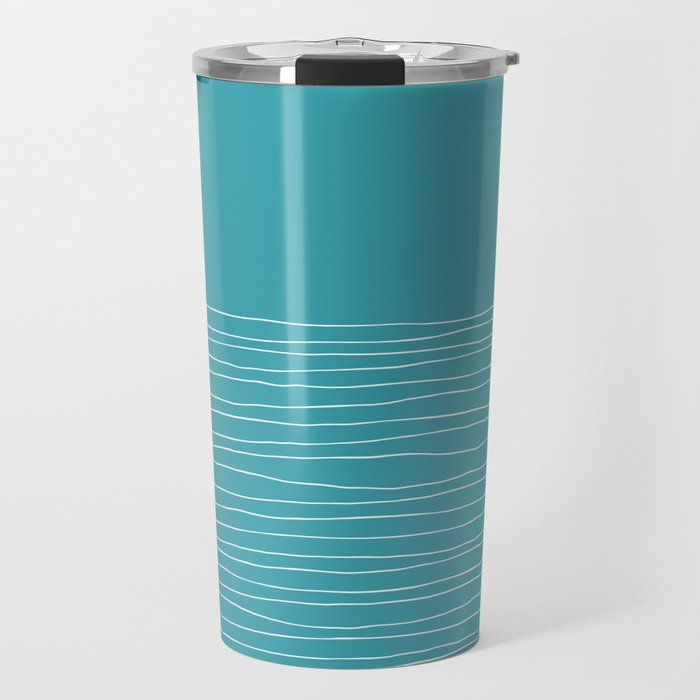 Hand Striped Turquoise White Travel Mug