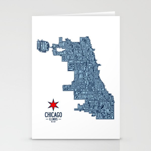 Chicago Neighborhood Map Stationery Cards