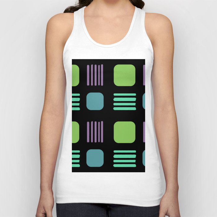 Mid-Century Modern Squares Lines Black Colorful 3 Tank Top