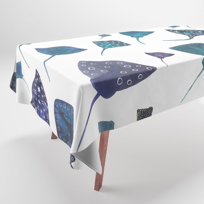 Stingray and Manta Ray Starry Ocean Pattern Tablecloth