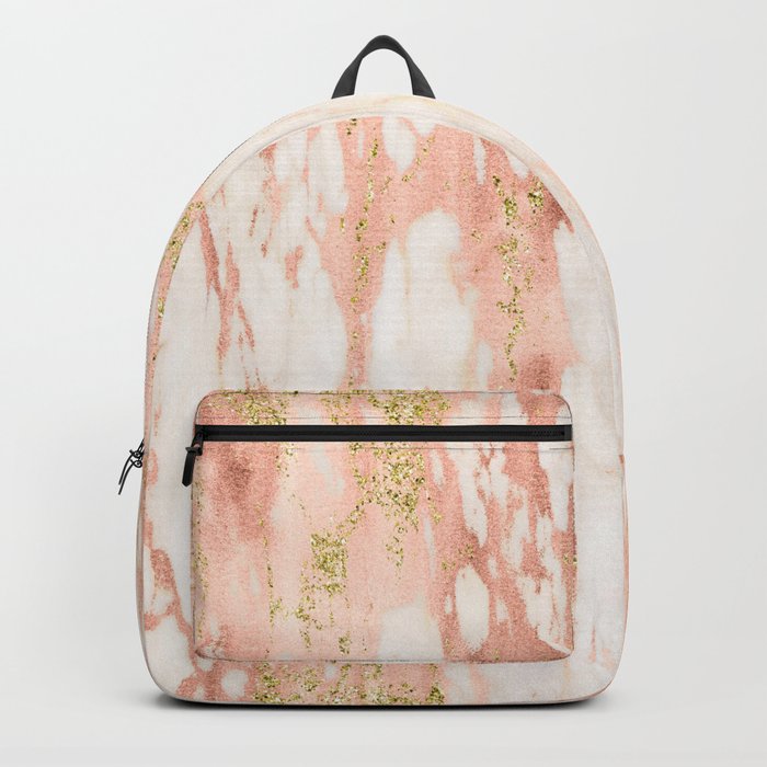 Rose Gold Marble - Rose Gold Yellow Gold Shimmery Metallic Marble Backpack