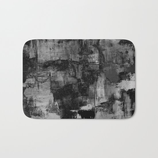 Crackled Gray - Black, white and gray, grey textured abstract Bath Mat