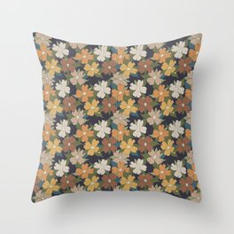 autumn green navy blue golden harvest florals dogwood symbolize rebirth and hope Throw Pillow