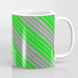 [ Thumbnail: Orchid and Lime Colored Lined/Striped Pattern Coffee Mug ]