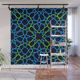 Blue & Yellow Color Arab Square Pattern Wall Mural
