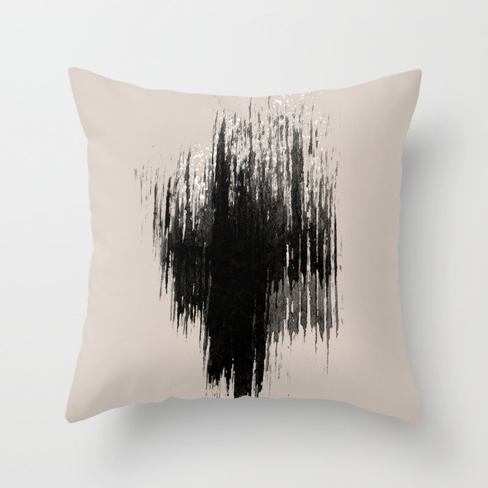 Strokes 9 | Minimal Black & White Abstract on Tan Throw Pillow