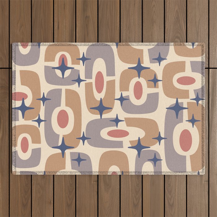Mid Century Modern Cosmic Abstract 350 Gray Blue Brown and Beige Outdoor Rug