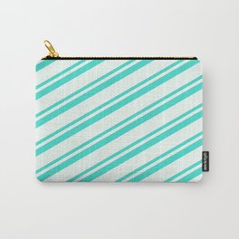 [ Thumbnail: Mint Cream and Turquoise Colored Lines Pattern Carry-All Pouch ]
