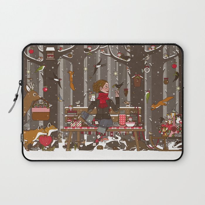 Lily Lux and a Bench in the Winter Forest  Laptop Sleeve