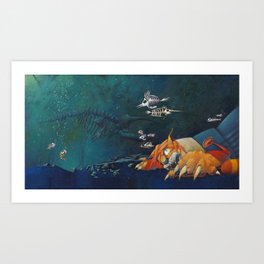 Feline Odyssey in the Deep Blue Art Print