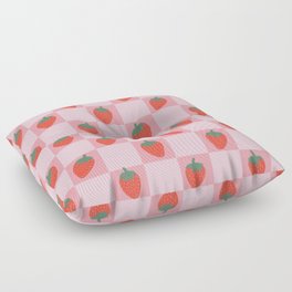 Strawberries Checks Pink Checkerboard Checkered Strawberry Pattern Floor Pillow