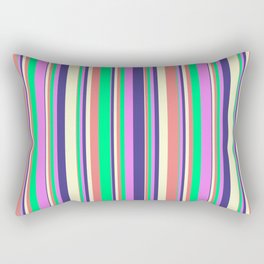 [ Thumbnail: Vibrant Light Coral, Green, Violet, Dark Slate Blue, and Light Yellow Colored Pattern of Stripes Rectangular Pillow ]