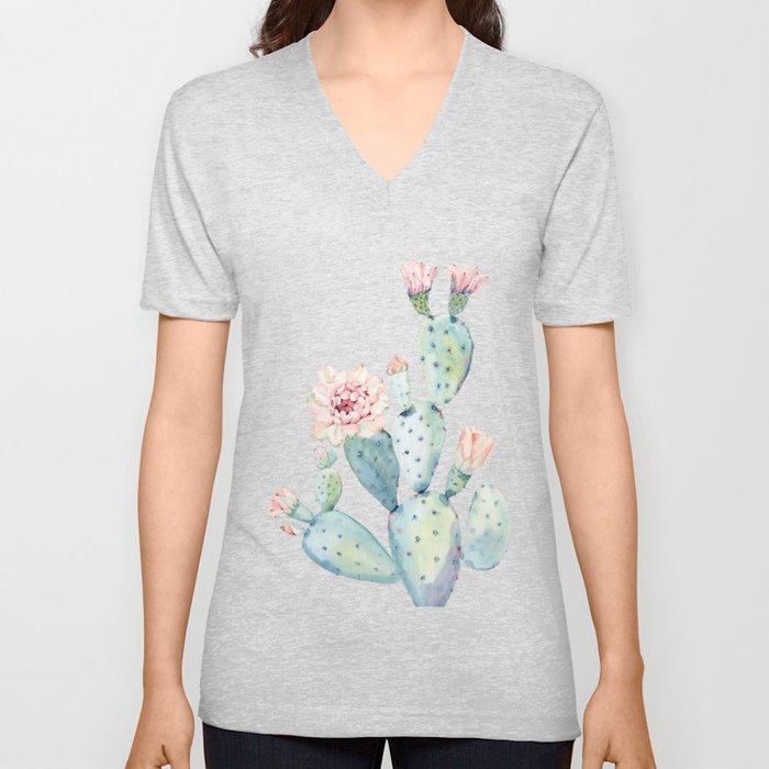 Desert Rose Cactus Pink V Neck T Shirt