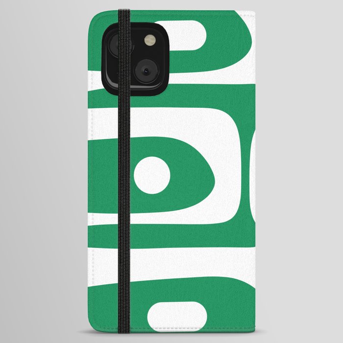 Mid-Century Modern Piquet Minimalist Abstract in Kelly Green and White iPhone Wallet Case