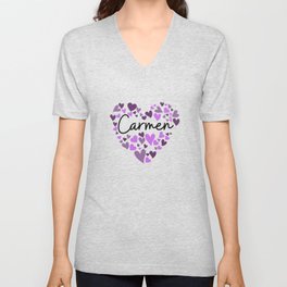 Carmen, purple hearts V Neck T Shirt