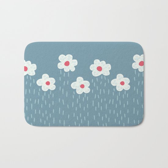 Rainy Flowery Clouds Bath Mat