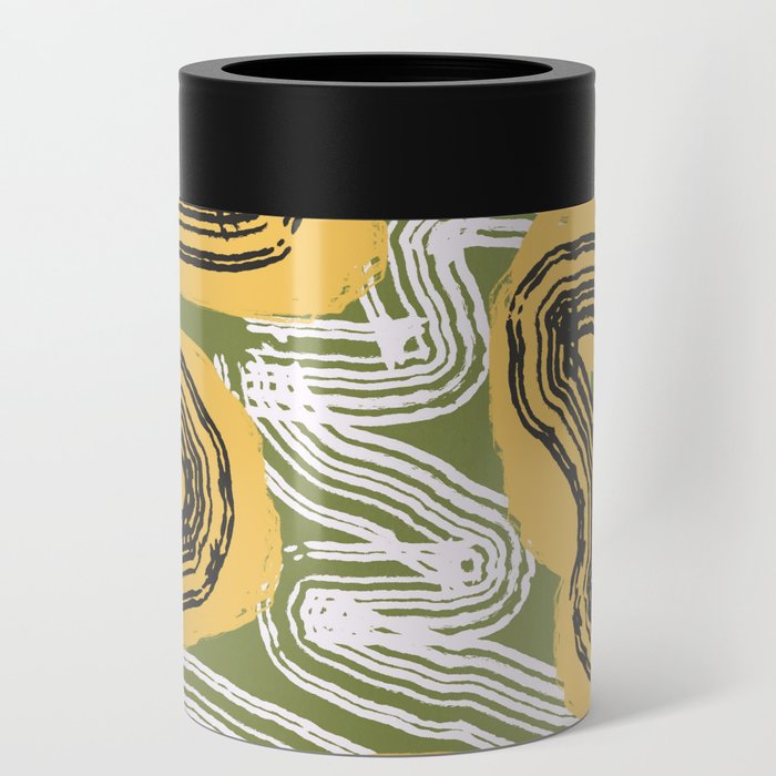 Yellow green thylacine stripe abstract Can Cooler