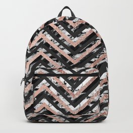 Black and White Marble and Rose Gold Chevron Zigzag Backpack | Goldzigzag, Marblezigzag, Pattern, Fashionista, Contemporary, Marble, Currenttrends, Whitemarble, Curated, Elegant 
