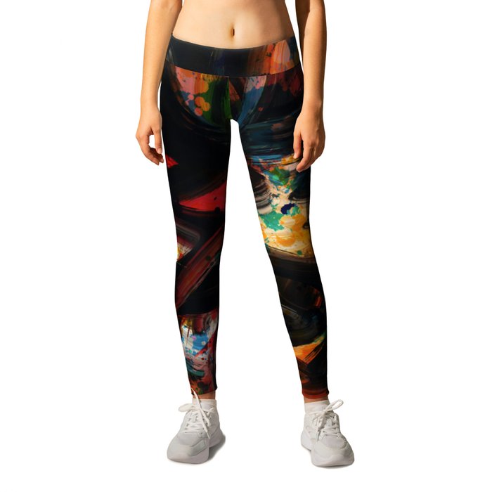 Back to Black Abstract Art Expressionism Leggings