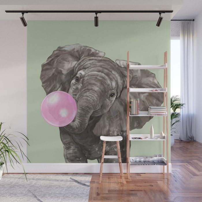 Baby Elephant Blowing Bubble Gum in Romaine Wall Mural