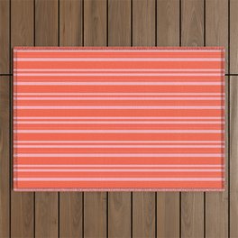 [ Thumbnail: Red & Light Pink Colored Lined Pattern Outdoor Rug ]