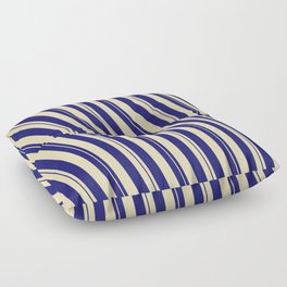 [ Thumbnail: Midnight Blue & Tan Colored Lined Pattern Floor Pillow ]