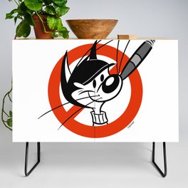 No Smoking Cat Sign Retro 30s Cartoon Rubber Hose Style Credenza