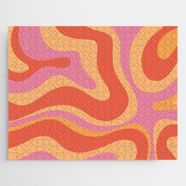 Modern Retro Liquid Swirl Abstract Pattern Square in Vintage Pink and Orange Jigsaw Puzzle