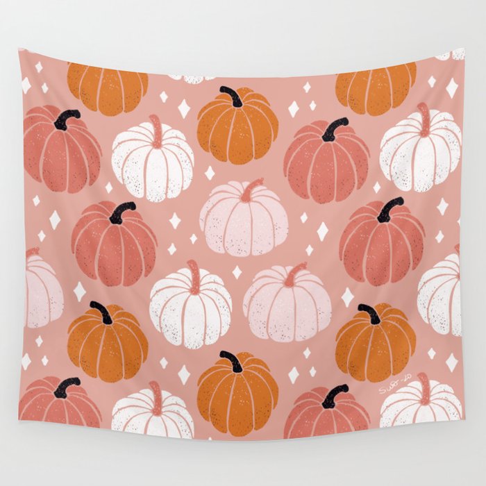 Peachy Pumpkin Wall Tapestry
